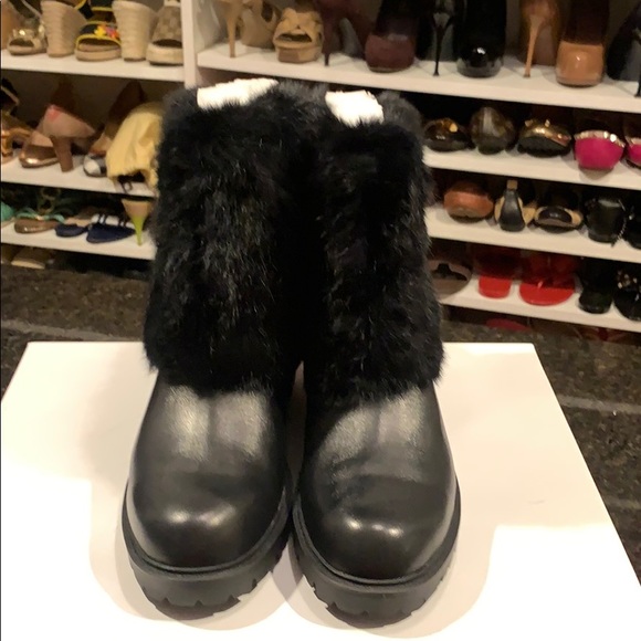 Charles David black leather fur boots size 9M - Picture 2 of 8